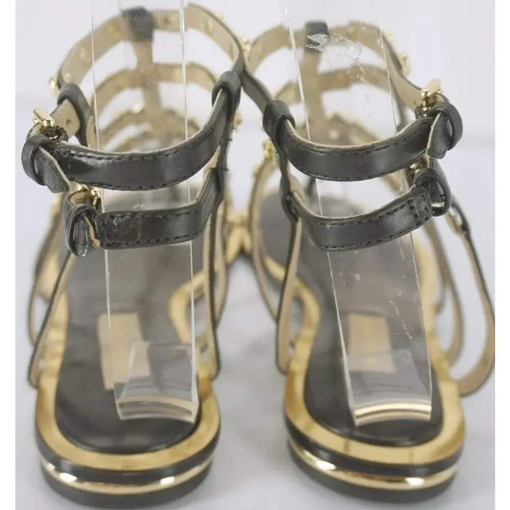 Michael Kors Hollie Studded Ankle Strappy Caged Thong Sandal SZ 6.5 Gold $350